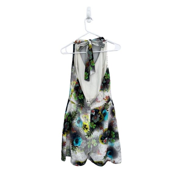 Alberto Makali halter tie shorts romper sparkle floral jewel tone glam size L - Picture 2 of 7